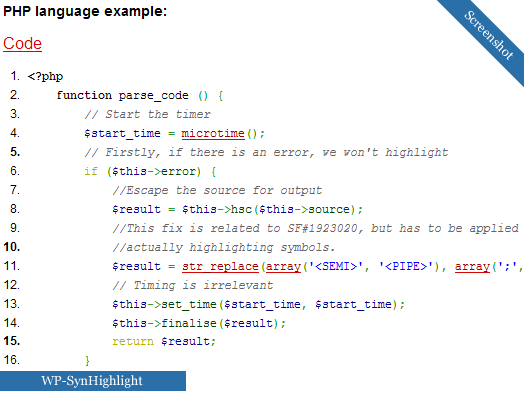 WP Code Plugin Screenshot