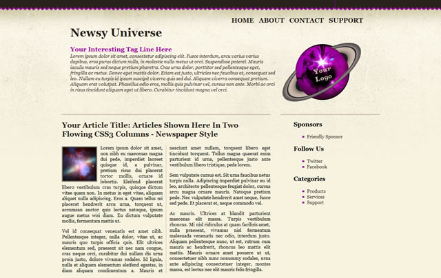 Newsy Multiple Column HTML5 & CSS3