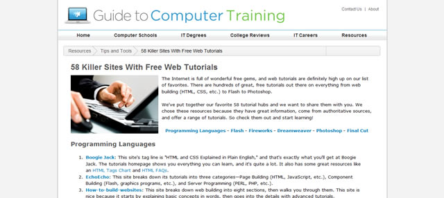 A List of 58 Awesome Sites With Tons of Free Web Tutorials