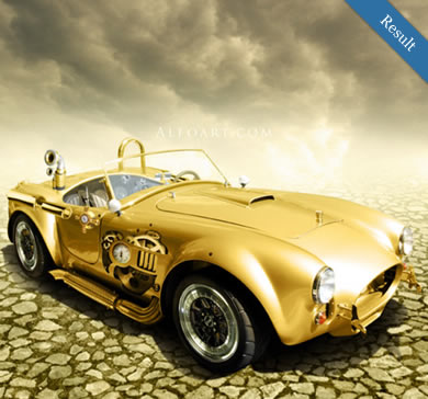 Create a Steampunk Golden Car Illustration