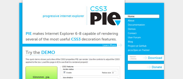 CSS3 PIE: CSS3 decorations for IE