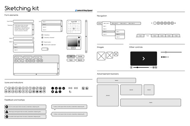 Sketching & Wireframing Kit (.ai, .eps, .pdf & .svg)