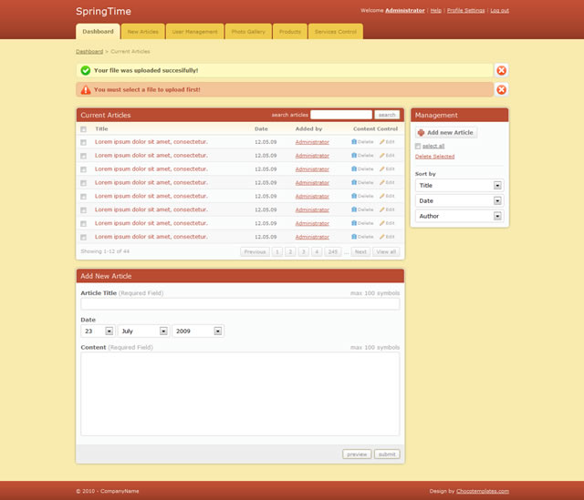 Spring Time - Simple Admin Template