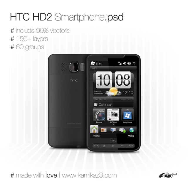 HTC HD2 Smartphone Vector (.psd)