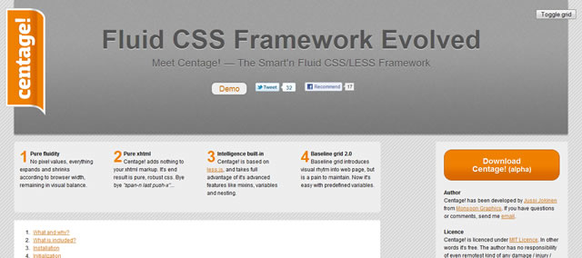 Centage - The Smart'n Fluid CSS/LESS Framework
