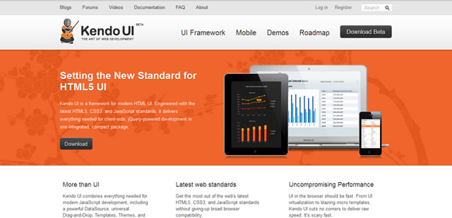 Kendo UI - A HTML5, CSS3, and JS framework for modern HTML UI