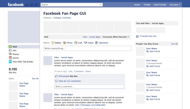 Facebook Fan Page GUI PSD