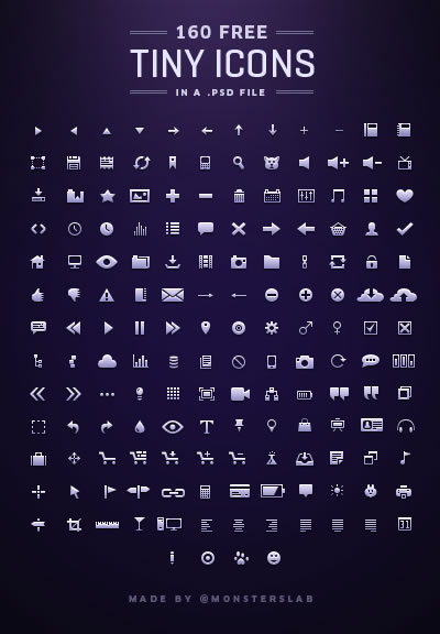 160 tiny Icons in PSD Format