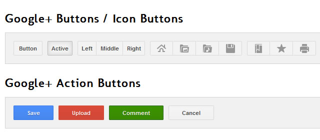 Google+ Styled UI Buttons, Icon Buttons & Dropdown Menu Buttons