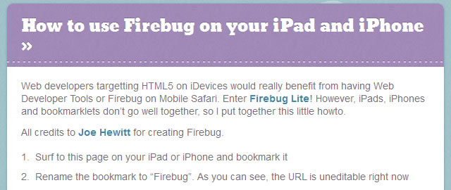 How to use Firebug on your iPad and iPhone
