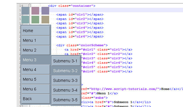 CSS3 vertical multicolor 3D menu