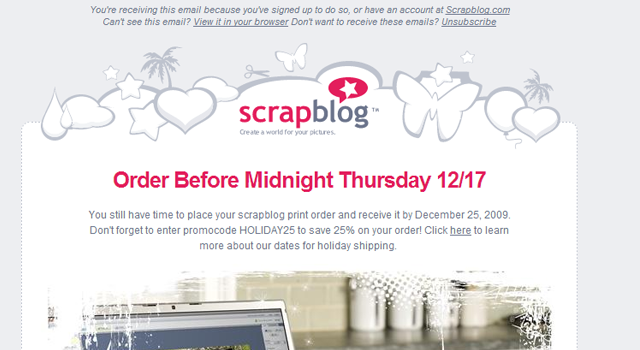 Scrapblog website newsletter email design