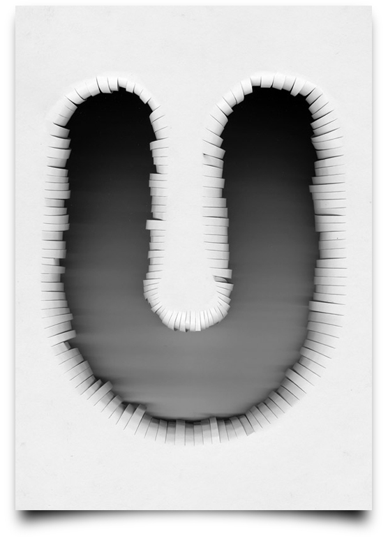 the letter u alphabetical type illustrations simply by putting scalpel to paper