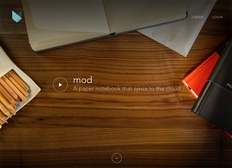 The Mod Notebooks homepage as a web design example of a beautiful homepage