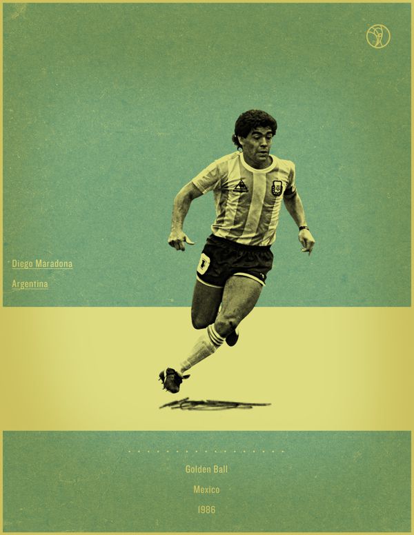Diego Maradona Mexico 1986 world cup fifa golden ball winner poster illustation