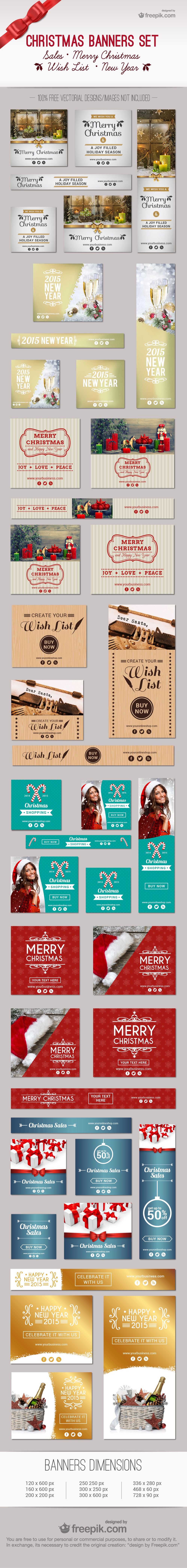 Free Christmas New Year Vector Banner Kit Ai Eps