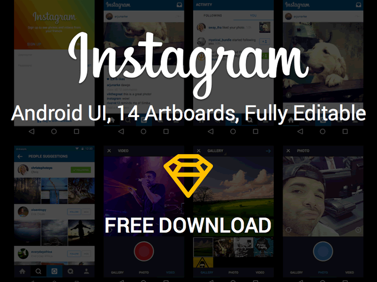Instagram Android UI Kit 14 Ekranlar Sketch Formatı Arjun Rajkishore