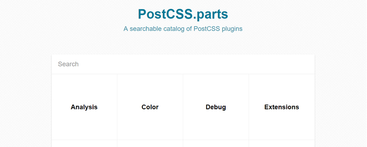 PostCSS.parts searchable catalog of PostCSS plugins