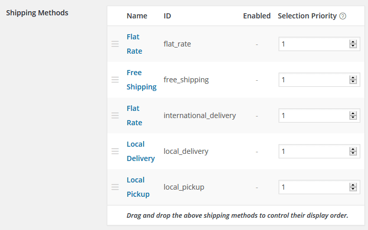 WooCommerce - Shipping Methods