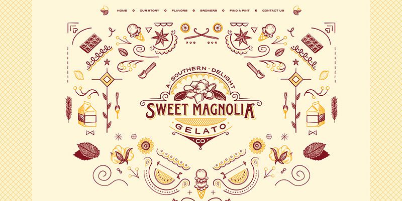 Sweet Magnolia Gelato handdrawn typography web design trend