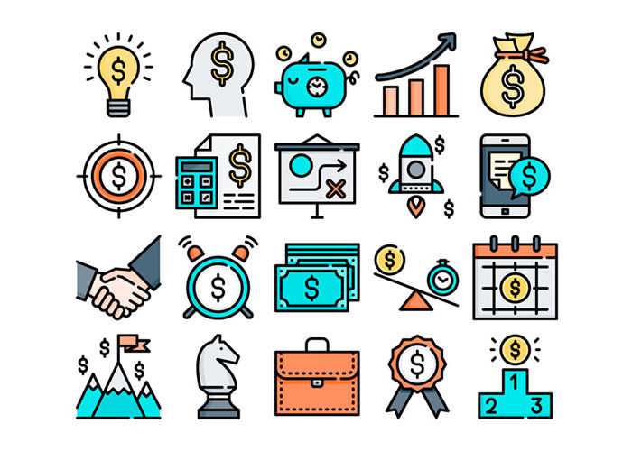 The Free Line & Flat Business Icon Set (50 Icons, PNG & SVG)