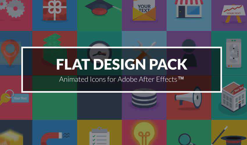 Animated Flat pack ae adobe after effects template motion design project files video movie icon animation type free