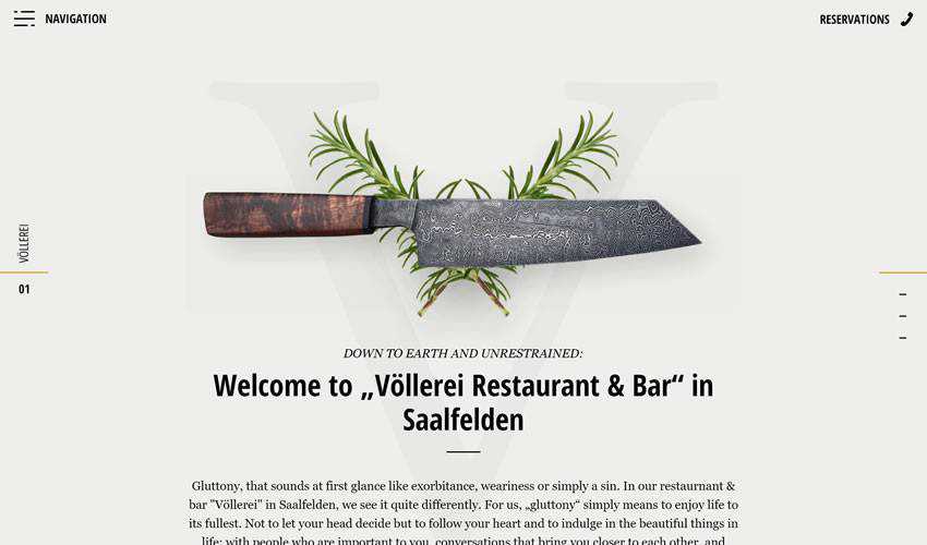 Voellerei bar restaurant food drink website web design inspiration ui ux