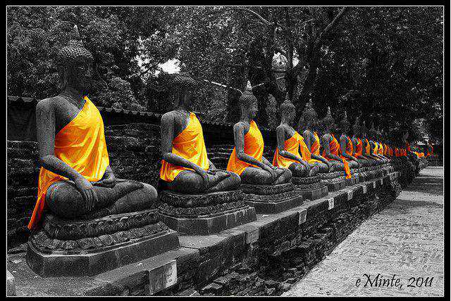 black and white photograph and adding partial color effects Buddha