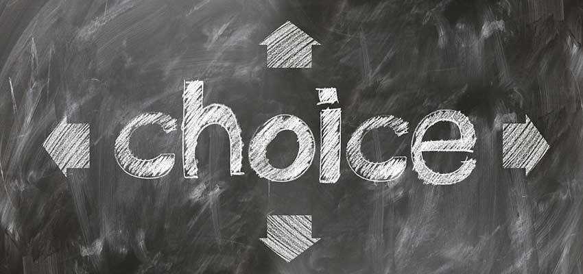 A chalkboard with "Choice" written on it.