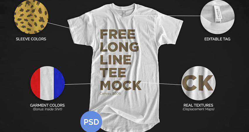 Free Longline T-Shirt Mockup Photoshop PSD