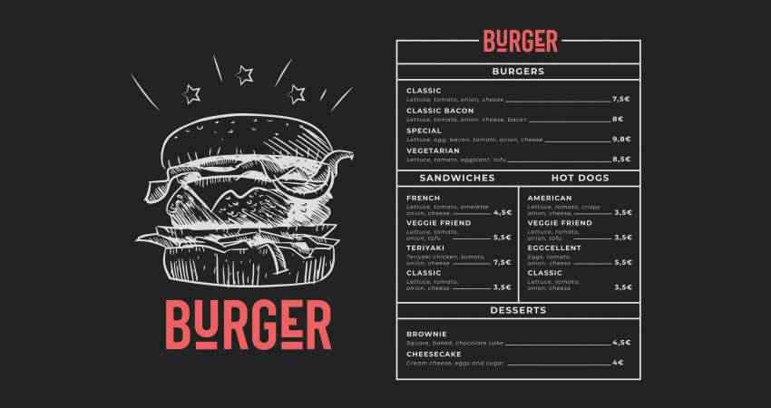 Burger Menu Flyer Clackboard Vector Template Photoshop PSD