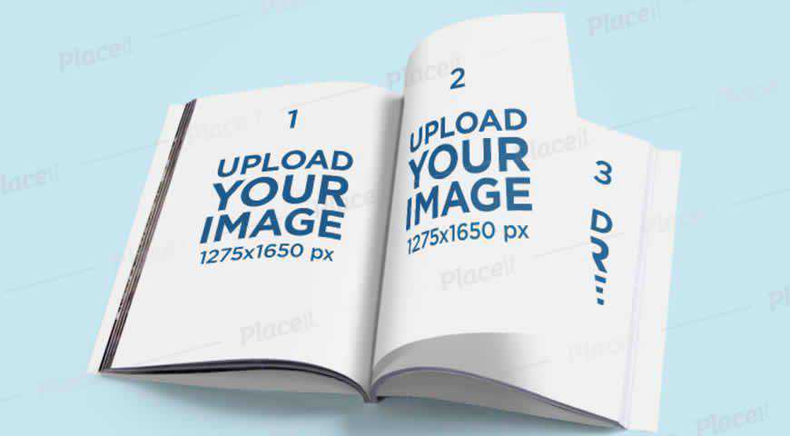 Open Magazine Mockup Featuring a Colored Background Photoshop PSD Mockup Template