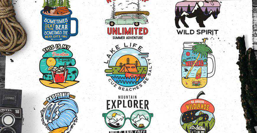 Retro Outdoor Logos Set travel holidy vacation