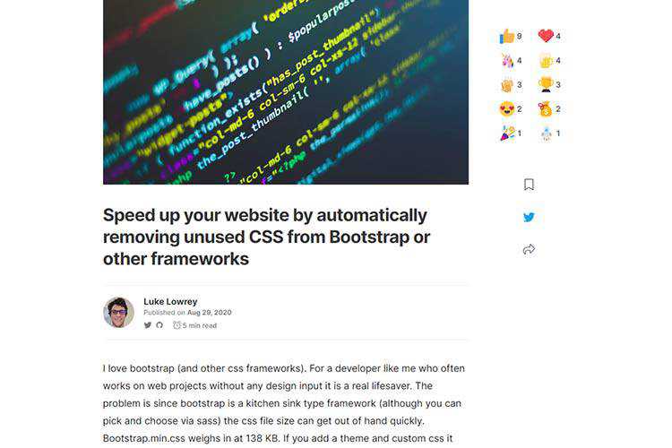 Example from Speed up your website by automatically removing unused CSS from Bootstrap or other frameworks