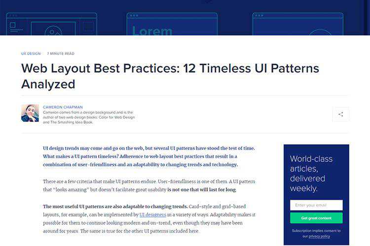 Example from Web Layout Best Practices: 12 Timeless UI Patterns Analyzed