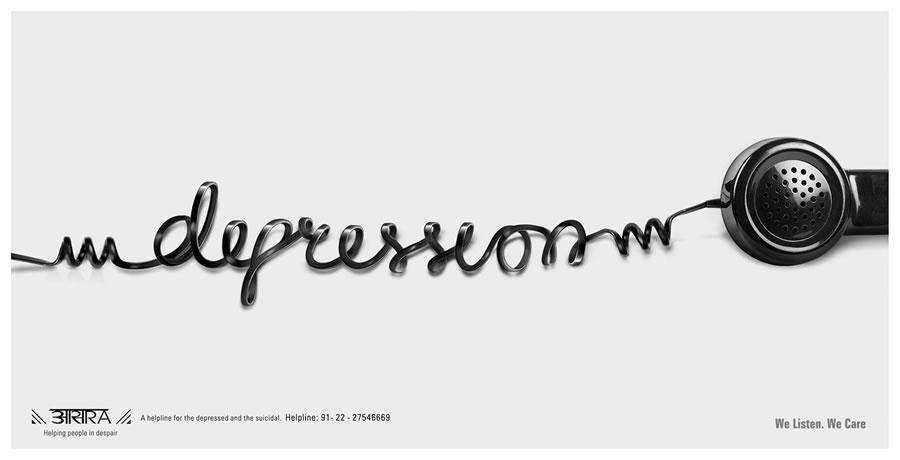 The Aasra Suicide Prevention Helpline Depression inspirational Typography in Print Ads