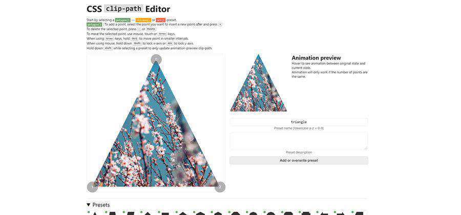 CSS clip-path Editor web-based tool free web design example