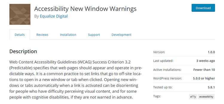 Accessibility New Window Warnings