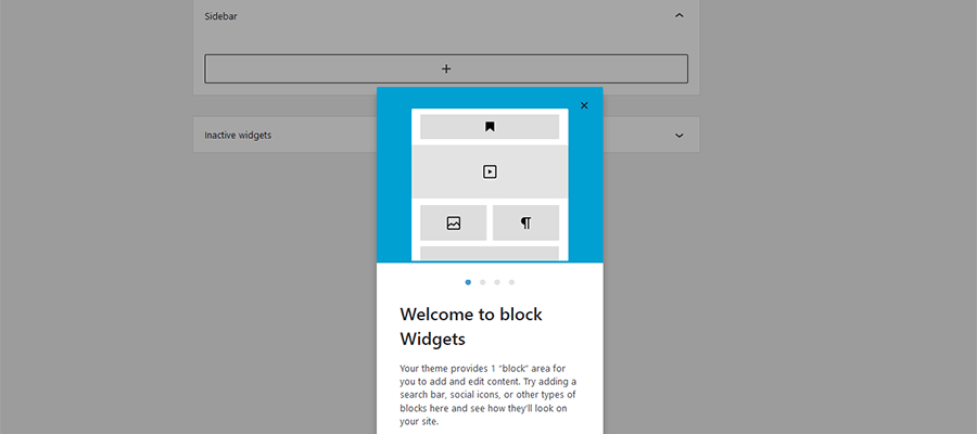 The WordPress Widgets Onboarding Screen.