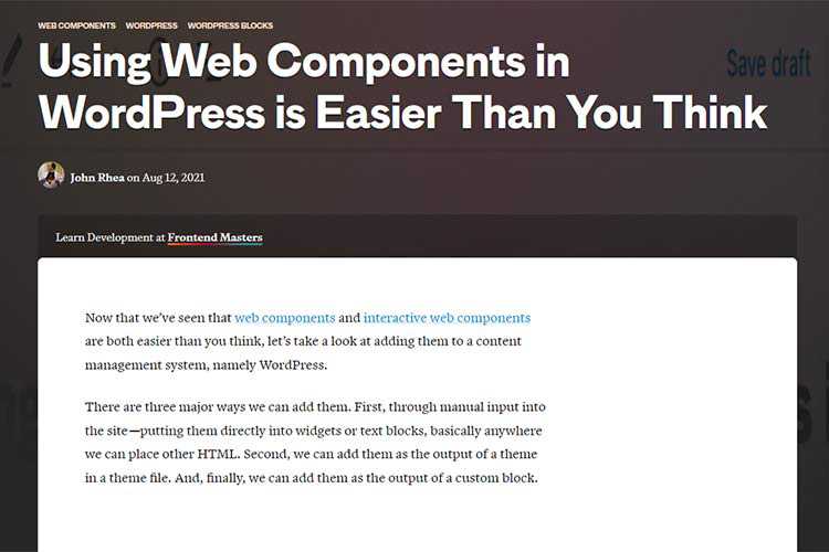 Example from Using Web Components in WordPress is Easier Than You Think