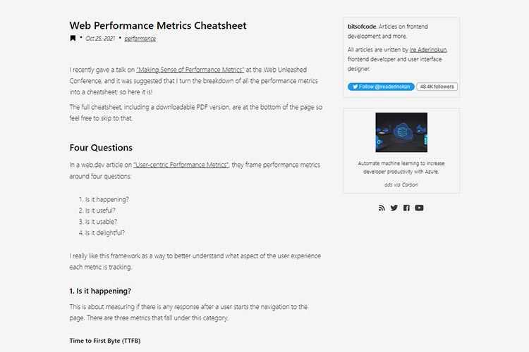 Example from Web Performance Metrics Cheatsheet