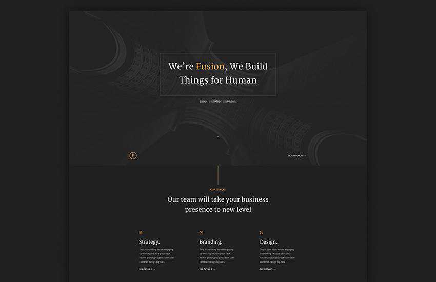 fusion dark portfolio web design layout adobe photoshop template free psd format