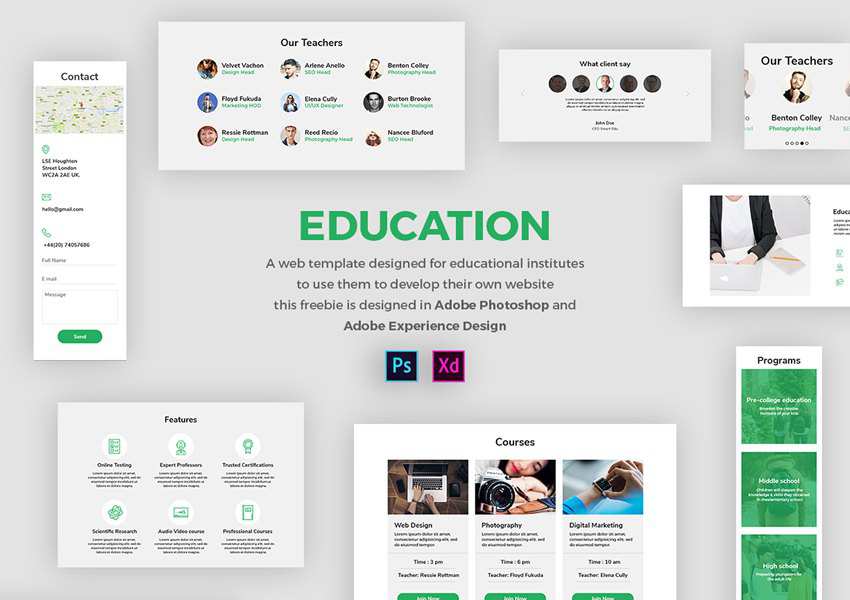Education Web UI Kit for Adobe XD