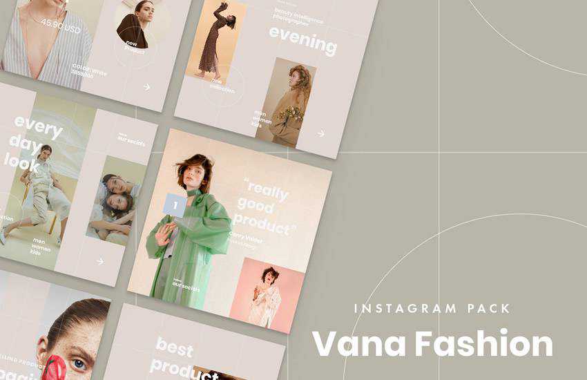 Aplicación de esbozo de formato de paquete de plantillas de redes sociales de Instagram de Vana Fashion