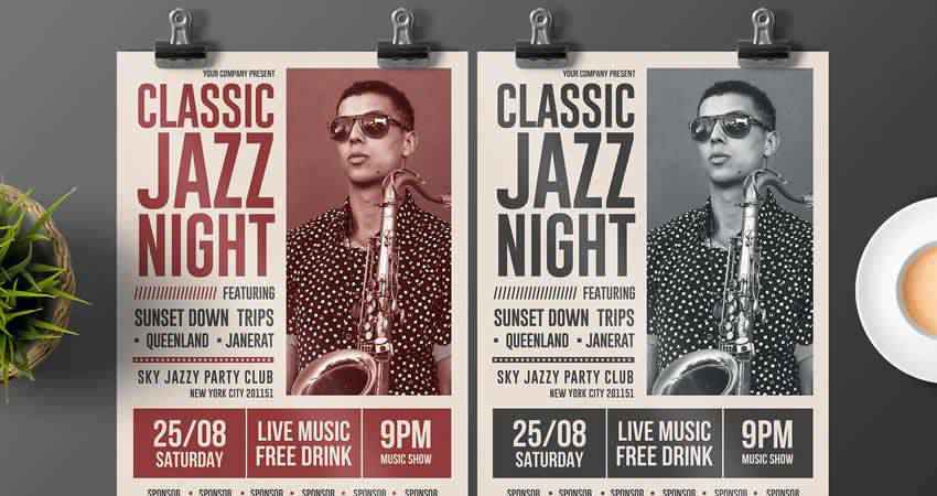 Photoshop Classical Jazz Night Flyer Template PSD AI