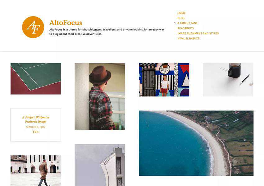 AltoFocus Photoblogger free wordpress theme wp responsive photographer portfolio camera