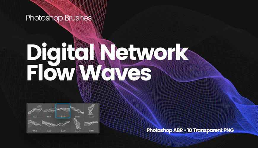 Digital Network Flow of Waves abstract fractal geometrical photoshop brushes free