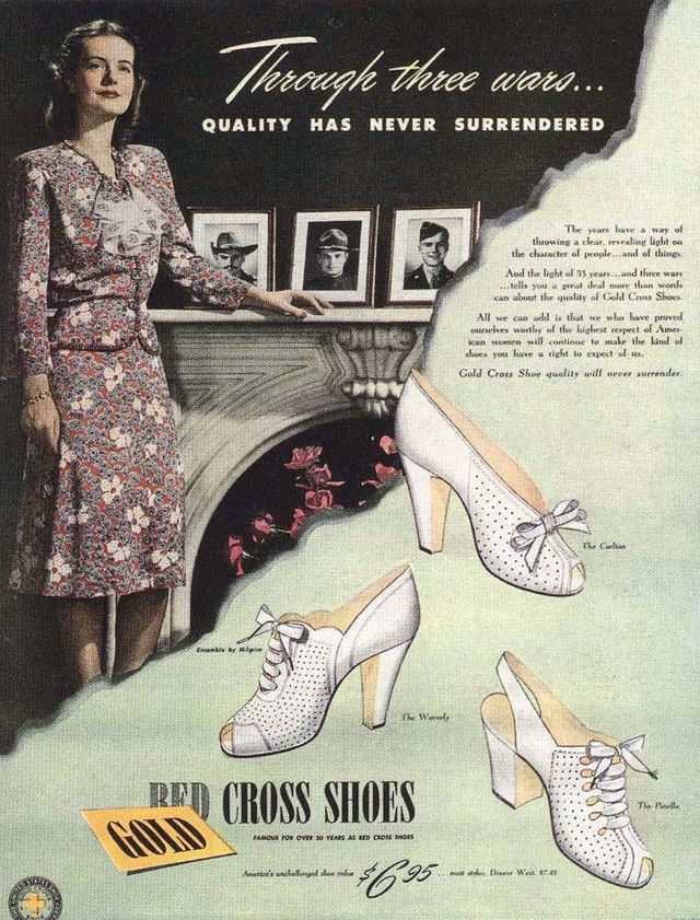 vintage poster advertisment design Ad for Red Cross shoes 1944