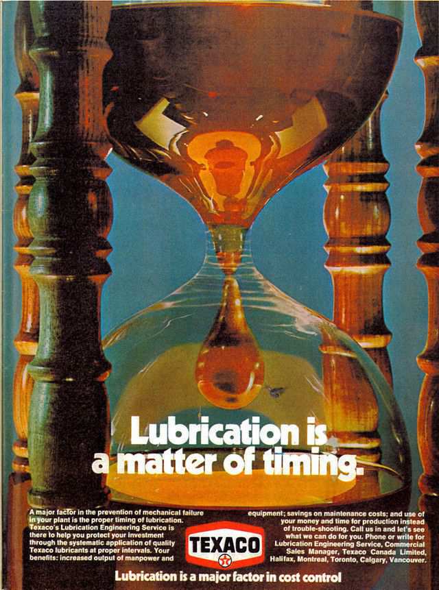 vintage poster advertisment design Lubrication is a matter of timing