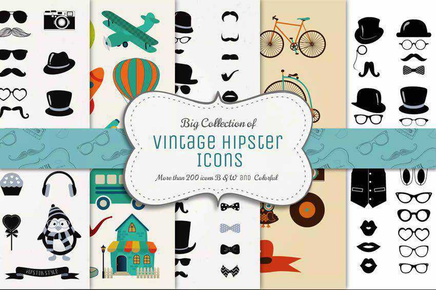 Collection Vintage Icons free vector template illustrator ai eps vintage